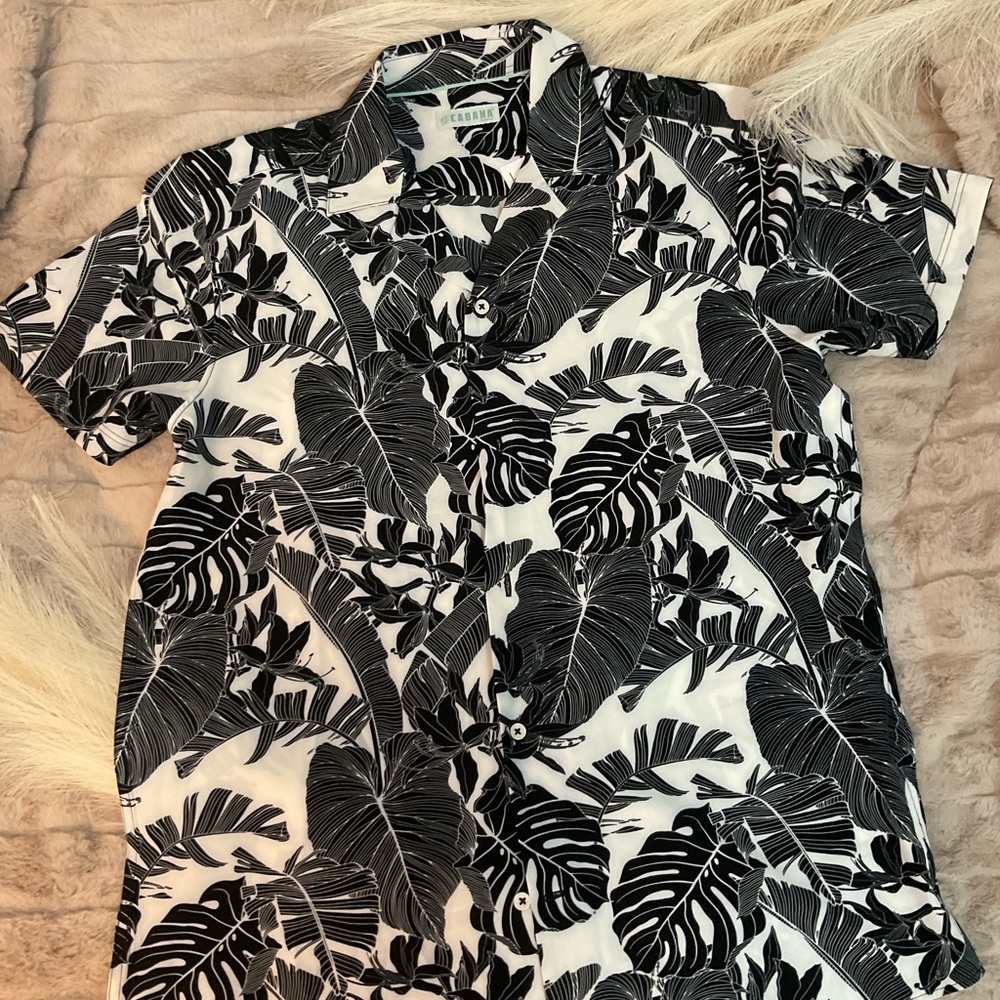 Cubavera Black and White Casual Button Down Shirt